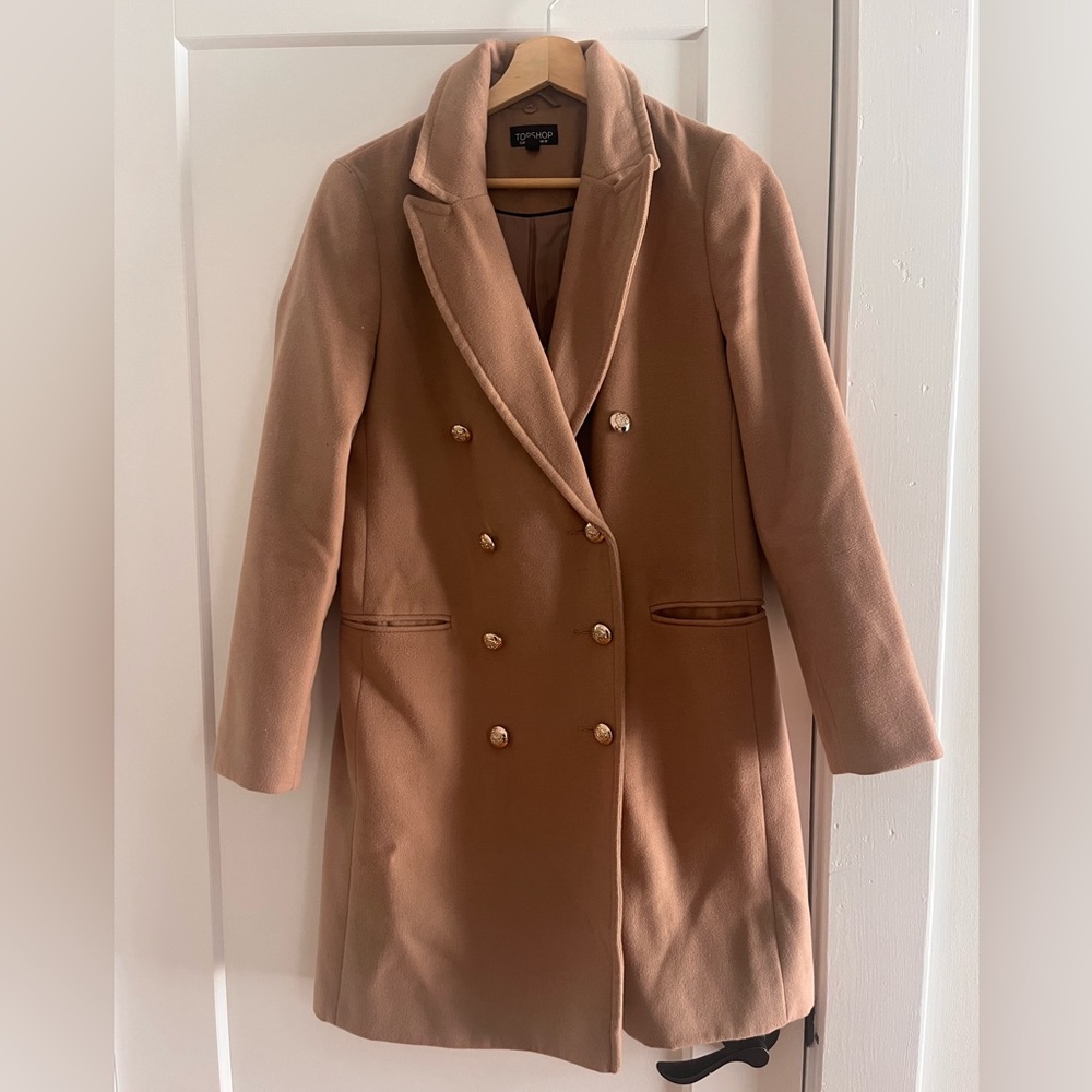 Topshop camel double breasted jacket